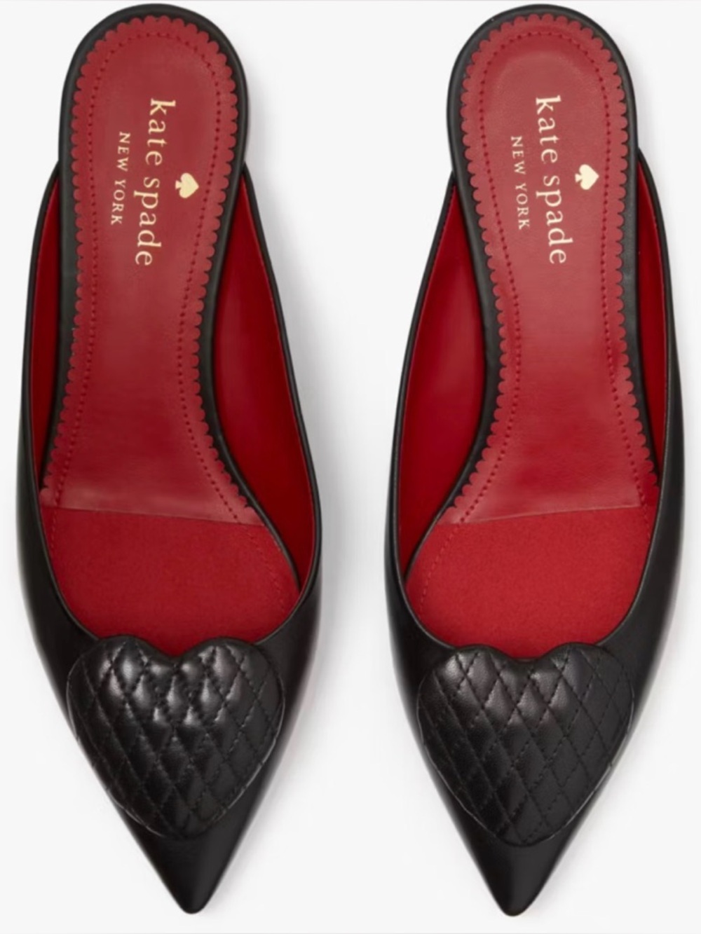 Kate Spade BlackLeather Pointed Toe Mules 7 B– Red Insole - Block Heel Slip-On